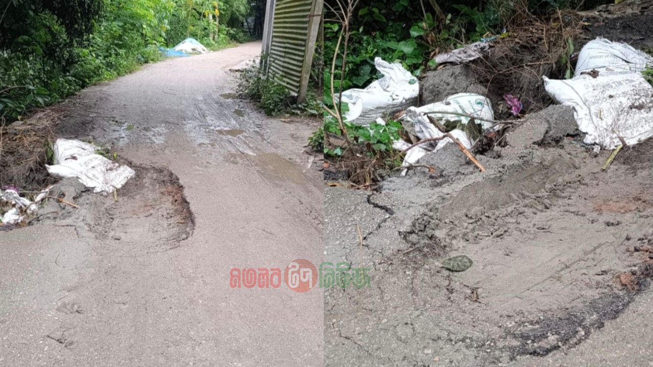 পিচ নেই, গর্তই গর্ত! বৃষ্টিতে বেহাল মতলব উত্তরের গুরুত্বপূর্ণ সড়ক